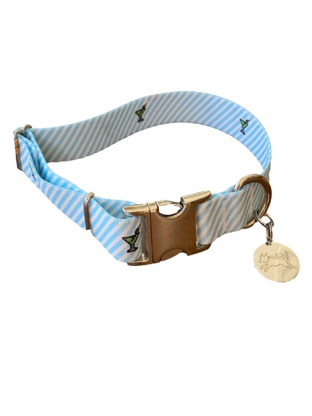 Size Medium Southern Dawg Blue Martini Premium Dog Collar Yellow Dog Designs